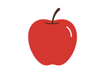 Simple Red Apple Illustration: A vibrant solid red apple with a dark brown stem depicted in a minimalist style.