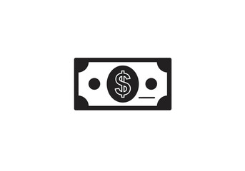 Black and White Dollar Bill Icon with Rounded Corners and Dollar Sign.