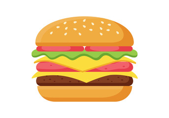 Delicious Sesame-Seed Bun Cheeseburger with Lettuce Tomato and Melted Cheese.