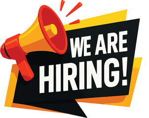 Vector art of we are hiring announcement with a megaphone and speech bubble
