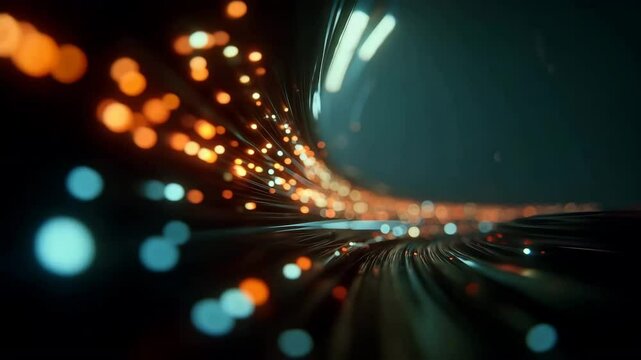 Futuristic Light Trails in Tunnel Representing High Speed Data and Fiber Optic Communication
