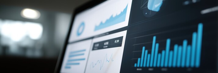 Business analytics dashboard displaying data charts and graphs on computer screen