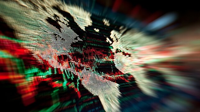 Abstract World Map Pixelated Red Green