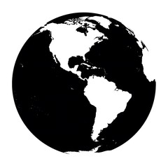 Black and White Illustration of Planet Earth Showing the Americas Continents