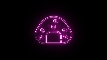 Glowing neon line onigiri icon with subtle animation. Japanese rice ball icon animation HD video isolated on black background.

