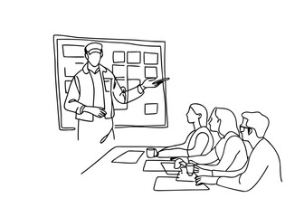 Continuous one line drawing of Business presentation with a speaker and audience 