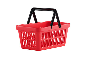 Bright Red Plastic Shopping Basket with Black Handle Isolated On Transparent Background