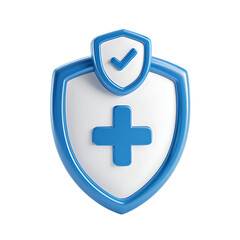 Obraz premium Minimalist 3D Render of a Blue and White Shield with a Plus Icon Isolated On Transparent Background