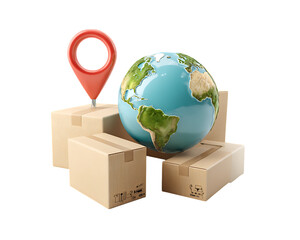 3D Globe With Boxes Icon Isolated On Transparent Background