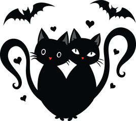 Black Cats Vector Illustration, Halloween Black Cat T-Shirt Design, Black Cat silhouette, black cat - vector , Spooky Black Cat Vector Illustration , black cat paw print clip art, vector style, 