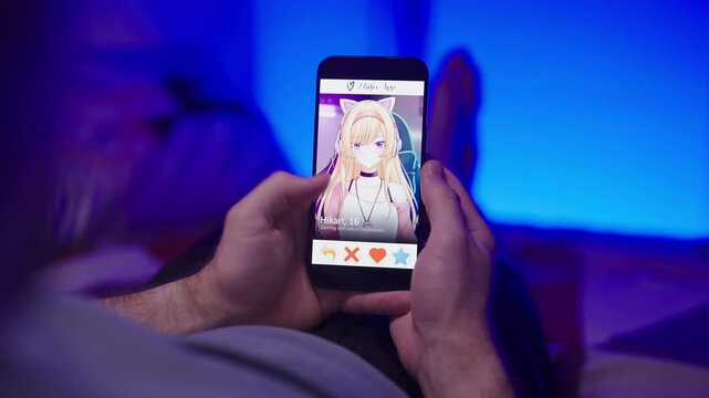 Person swipe right on anime waifu dating app like all matches 4K