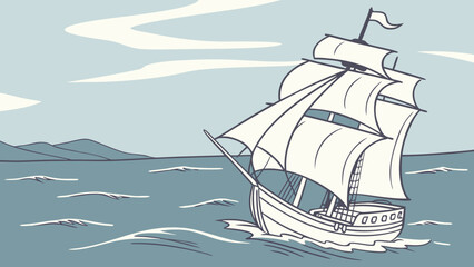 Vintage sailing ship vector illustration for nautical themed designs and maritime adventures at sea 100