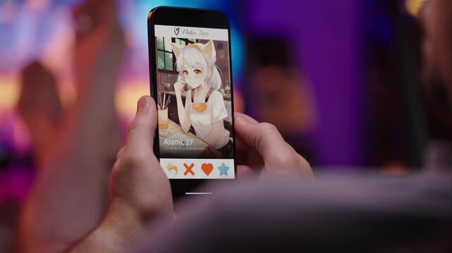 Person swipe right on anime waifu dating app like all matches 4K