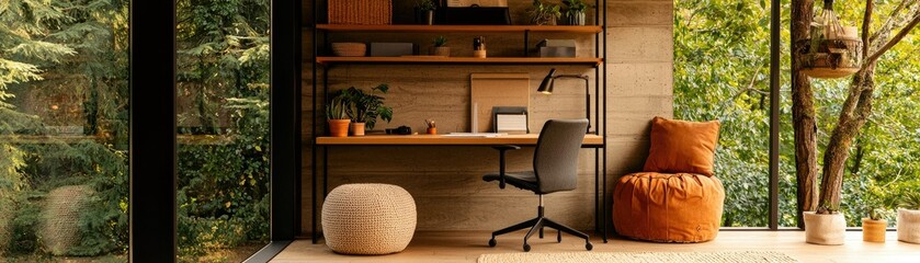 A cozy home office nook with natural light.