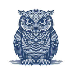 owl ethnical tribe line drawing - guilloche style (artwork 3)
