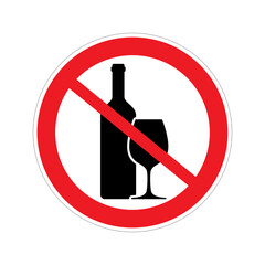 A no alcohol sign features a crossed-out bottle and glass design, conveying a clear message against alcohol consumption in public areas for safety and health