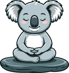 Peaceful koala meditating on a rock animal cartoon
