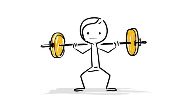 Cartoon Figure Weighted Squat Training Exercise