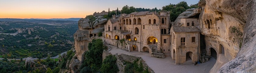 Ancient village nestled within a cliffside.