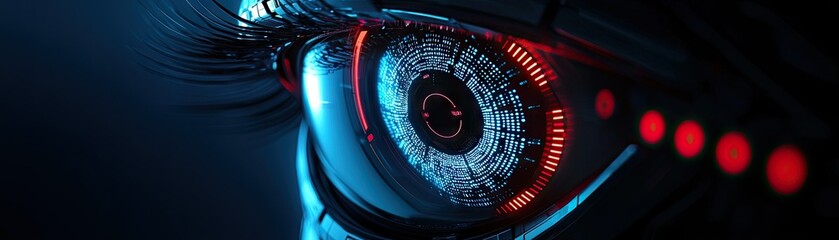 Futuristic eye with glowing data streams.