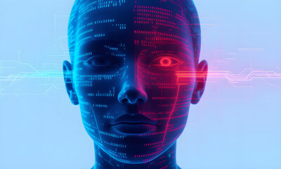 AI Face Recognition: Futuristic Woman with Digital Code Overlay