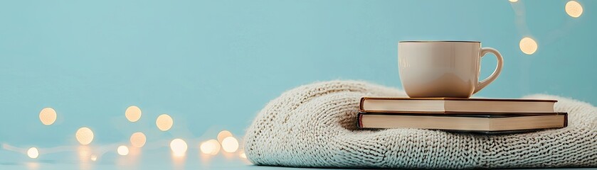 Soft, cozy scene with warm light and books.