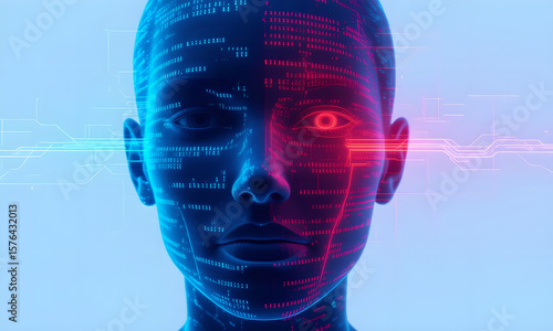 AI Face Recognition: Futuristic Woman with Digital Code Overlay