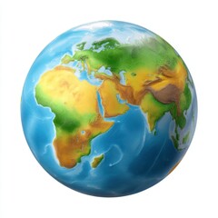 Detailed 3d globe showing africa europe middle east and asia isolated on white background