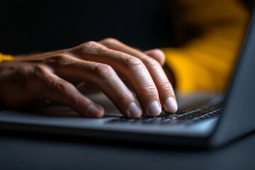 Writer immersed in work on a laptop amidst creative chaos