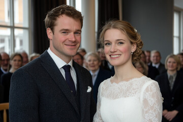 Fototapeta premium Bride and groom share joy during wedding ceremony celebration