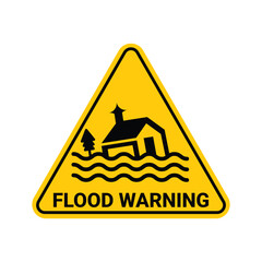 Flood Warning Sign bord design Extreme Weather, Floodwaters, and Emergency Risk Alert Vector Illustration