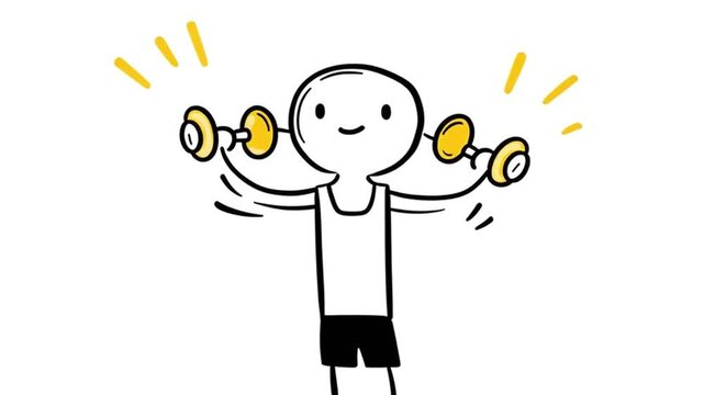 Cartoon Fitness Figure Dumbbell Raise Motion