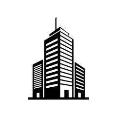 Black and white single icon with a business theme, created with multiple buildings
