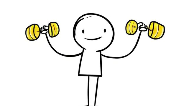 Cartoon Character Holding Two Dumbbells Exercise