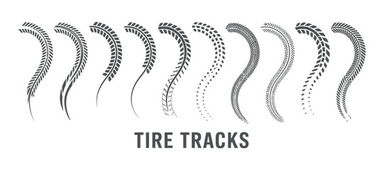 Various tire tracks in gray color on white background different types of vehicle tire tracks vector illustration of tire prints and patterns © MOHAMMAD