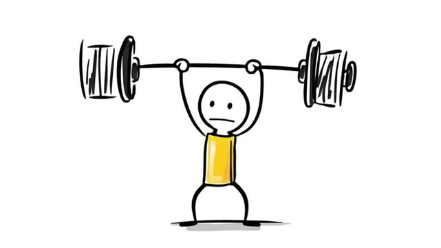Cartoon Character Overhead Barbell Lift Animation