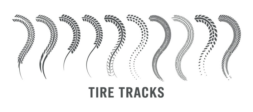 Various tire tracks in gray color on white background different types of vehicle tire tracks vector illustration of tire prints and patterns