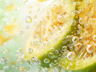 Lime is in a glass of water with bubbles
