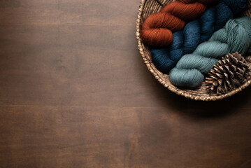 Fall Yarn in Basket – Bottom Right Corner Layout with Negative Space