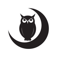 Owl Sitting On Crescent Moon Peacefully