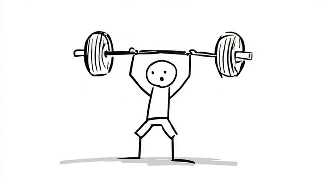 Cartoon Stick Figure Performing Barbell Overhead Squat
