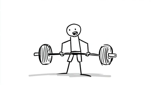 Cartoon Stick Figure Struggling With Heavy Overhead Press