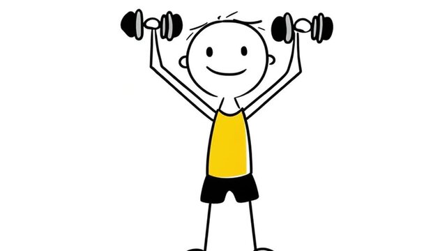 Cartoon Character Dumbbell Shoulder Press At Gym