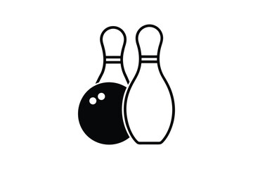 Simple Bowling Ball and Pins Illustration Minimalist Design Black and White Icon Sport and Recreation Silhouette