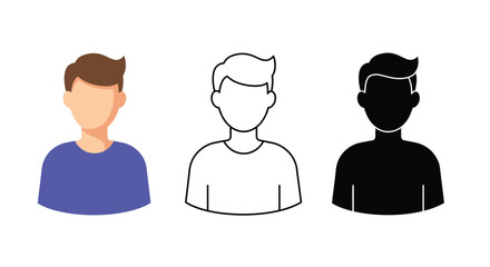 Man avatar in color outline and silhouette styles on a white background
