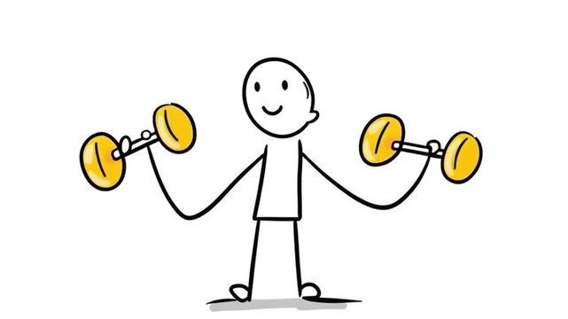 Cartoon Stick Figure Alternating Dumbbell Press Sequence