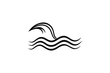Stylized Black and White Wave Illustration with Flowing Lines Depicting Water in a Minimalist Style Presented as a Silhouette