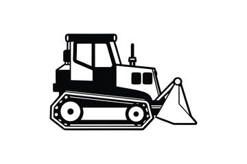 Detailed Bulldozer Illustration with Tracks and Blade in Black and White Heavy Equipment Vehicle Silhouette