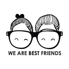 Two stylized faces wearing glasses with the text we are best friends
