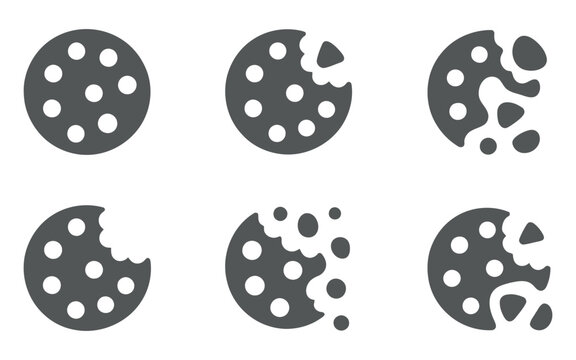Seamless Pattern of Gray Cookie Icons on a White Background Some Cookies Have Bites Taken Out of Them Simple and Minimalist Design